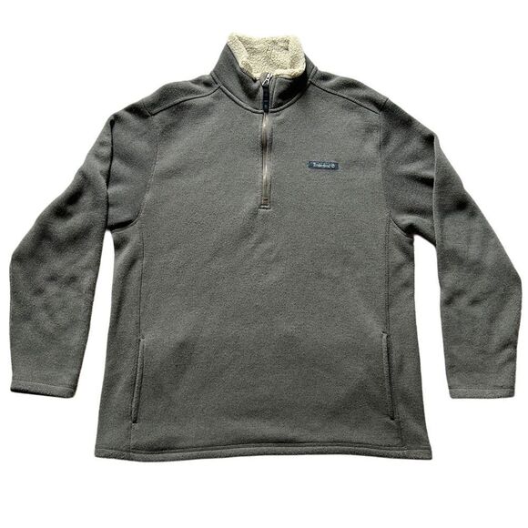 Timberland Quarter Zip Brown Fleece Pullover Long Sleeve Sweater Size Large - Picture 1 of 8